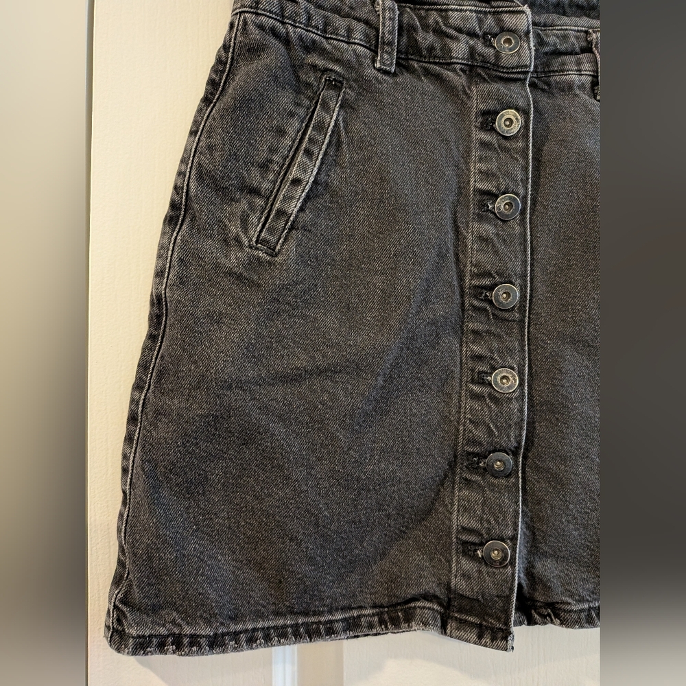 Anthropologie Pilcro Button-Front Denim Mini Skirt Black Size 6 Utility Bohemian - Picture 6 of 16